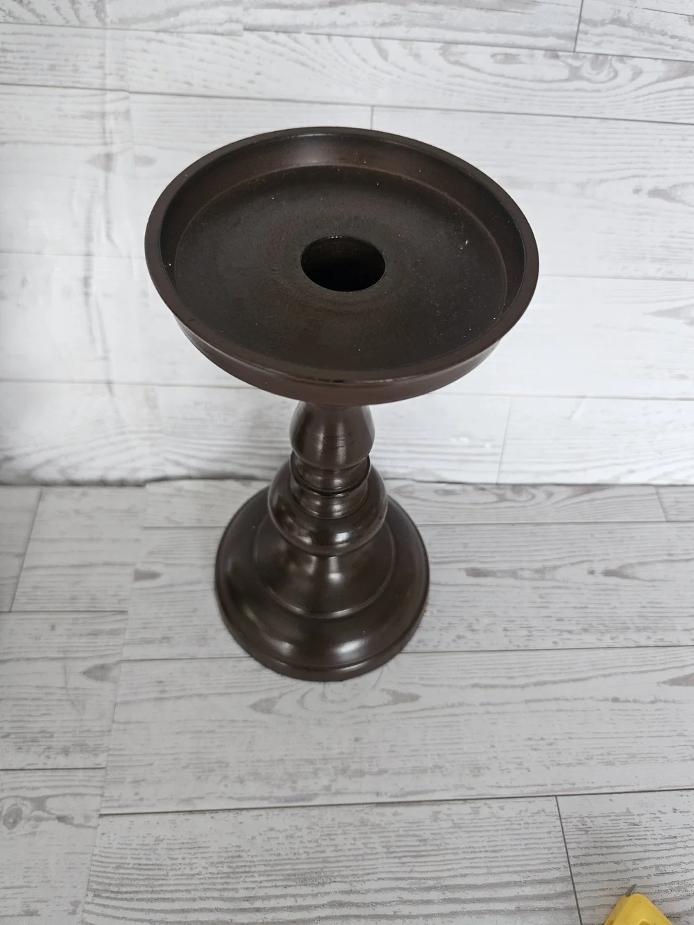 Pottery Barn Dark Brown Turned Wood Candle Pedestals, Set of 2
